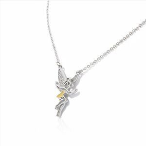 Disney Tinker Bell Necklace Silver Tone Rhinestone Fairy Pendant